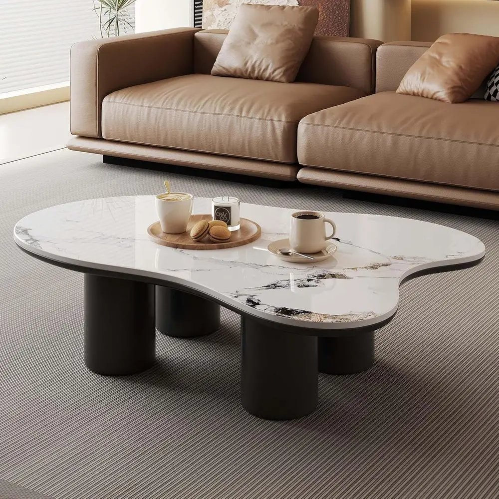 

Irregular-shaped Sintered Stone End Table, 48.4 for Home Living Room with 4 Black Legs