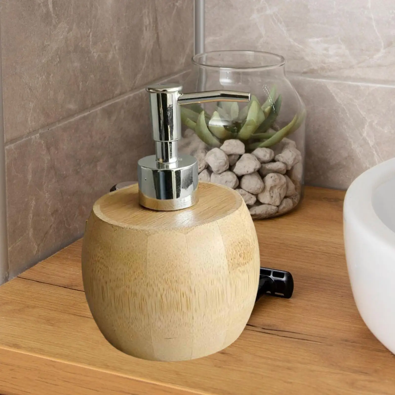 

Bamboo Hand Soap Dispenser,Refillable Liquid Lotion Conditioner Empty Bottle Dish Soap Pump Bottle for Washroom Shower Makeup