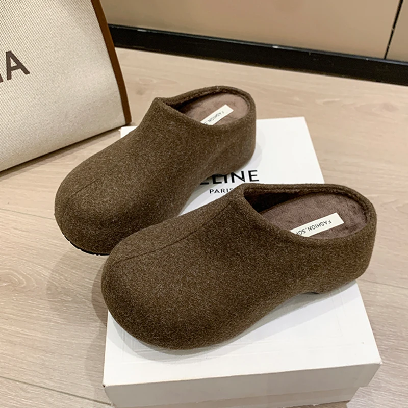 

Winter Women's Slippers High Heels Platform Dress Slingback Mules Shoes Suede 2025 Designer Fashion New Trend Chaussure Femme