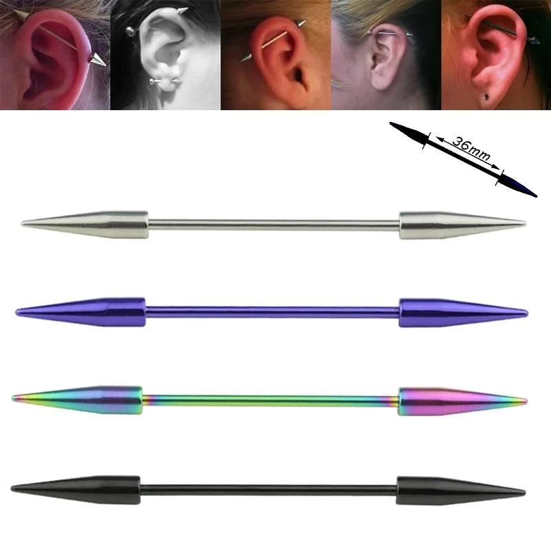 1Pc Cone Surgical Steel Industrial Barbell Ring Ear Straight Barbell Stud Cartilage Earring Helix Body Piercing Jewelry 14G