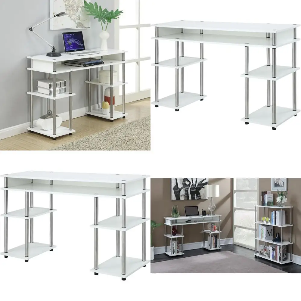 

Contemporary Student Desk with Storage Shelves, 47.25 White Office and Dorm Room Vanity Desk
