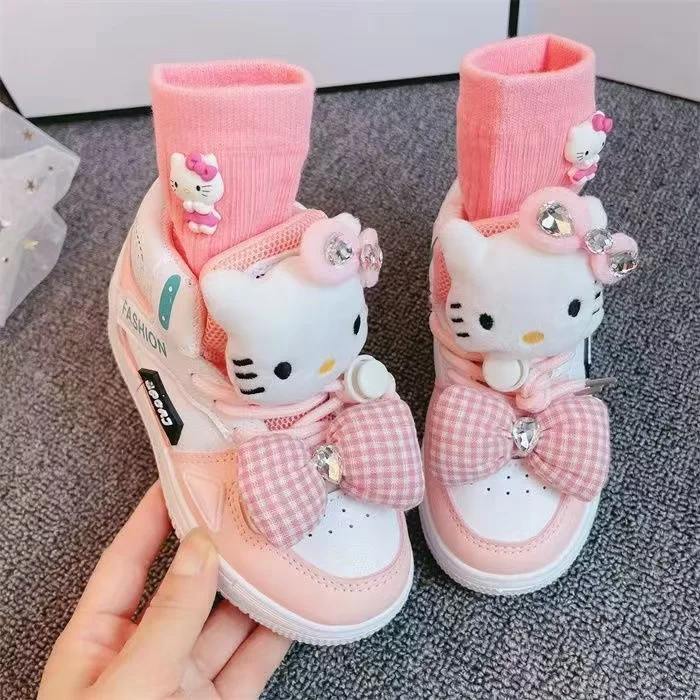 2025 new real photos Spring drop shipping Girls' Small bow Fashion Children's hello kitty Cartoon Girls kids Shoe children shoes