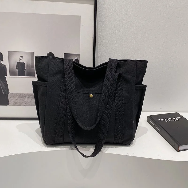 New Large Capacity Canvas Tote with Multiple Pockets-Perfect for School/work Commute/travel and Shopping Bags on One Shoulder