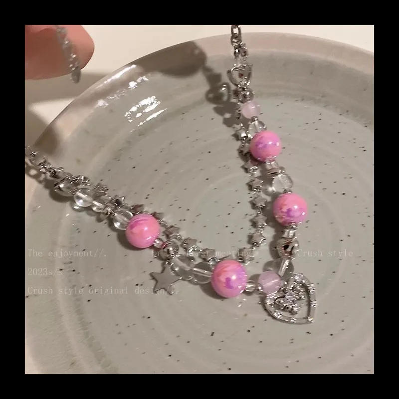 كاندي الحبيب ~ طبقة مزدوجة الحب مطرز سلسلة الترقوة المرأة 2023 جديد عصري اكسسوارات الحلو كول التوابل فتاة نمط قلادة