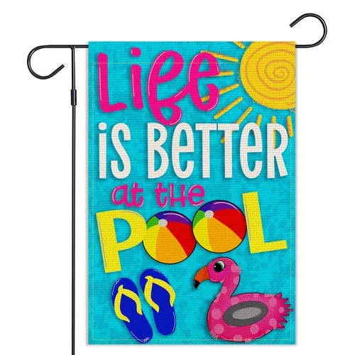 Life is Better at the Pool Garden Flag Vertical Double Sided Burlap Summer Ya... XXM