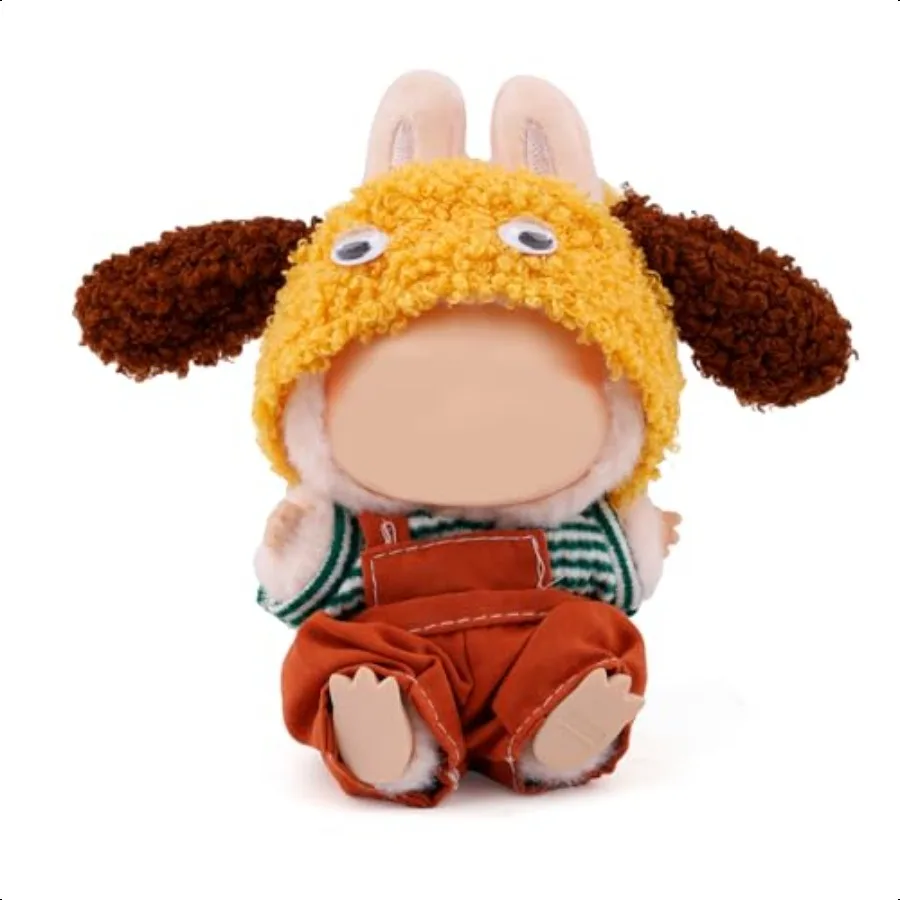 

17cm Doll Clothes Set Clothing for 6.7in Doll Cute Orange Overalls Pant with Yellow Puppy Hat and Green Striped Top Stylish Plu