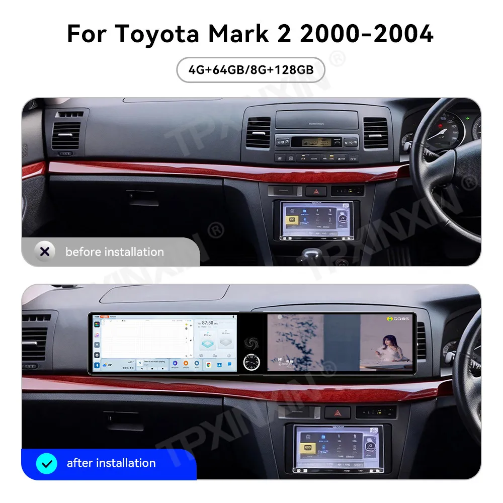 12.3'' Dual Screen Car Radio For Toyota Mark II 2000-2004 Car Multimedia Video Player Stereo GPS Navigation Carplay Unit 4G DSP