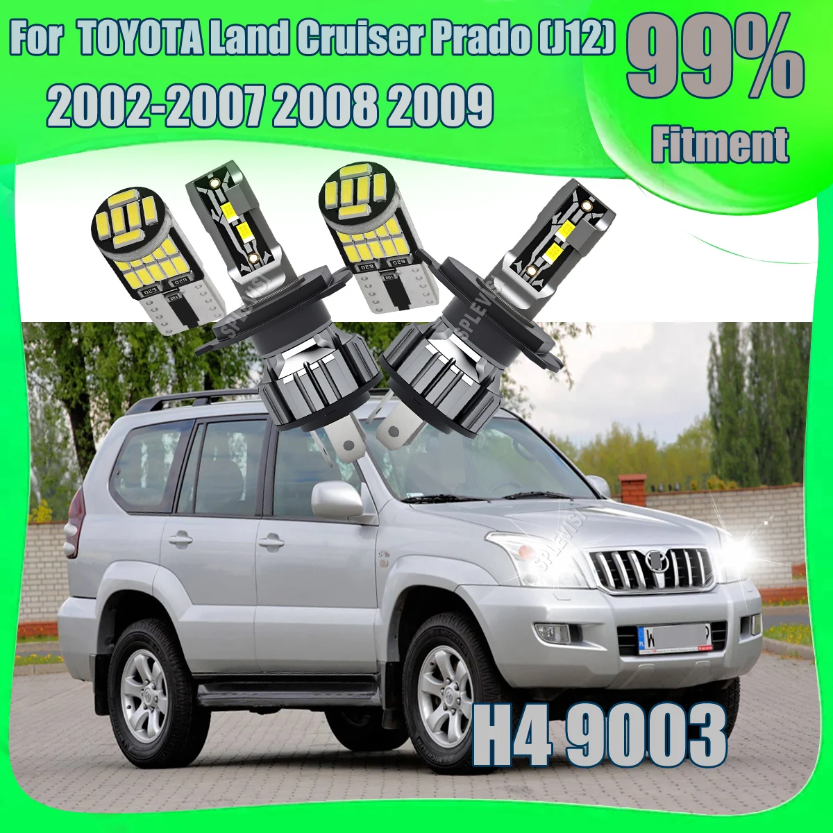 

LED Headlights with Glare-Free Beam Pattern CSP Power Bright White 75W For TOYOTA Land Cruiser Prado (J12) 2002 2003 2004-2009