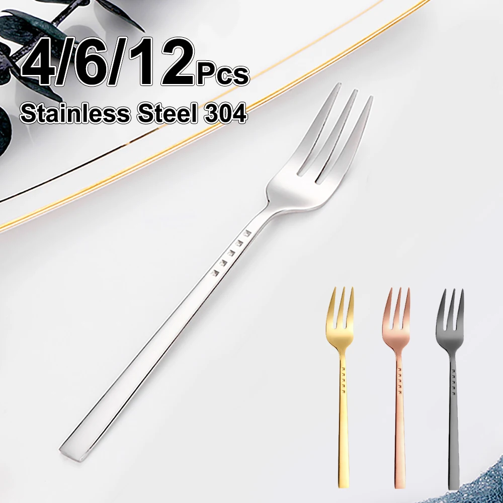 4/6/12Pcs Black Coffee Fork Stainless Steel 304 Tea Fork Set Ice Cream Cake Fruit Forks Mirror Gold Cutlery Thin Sliverware