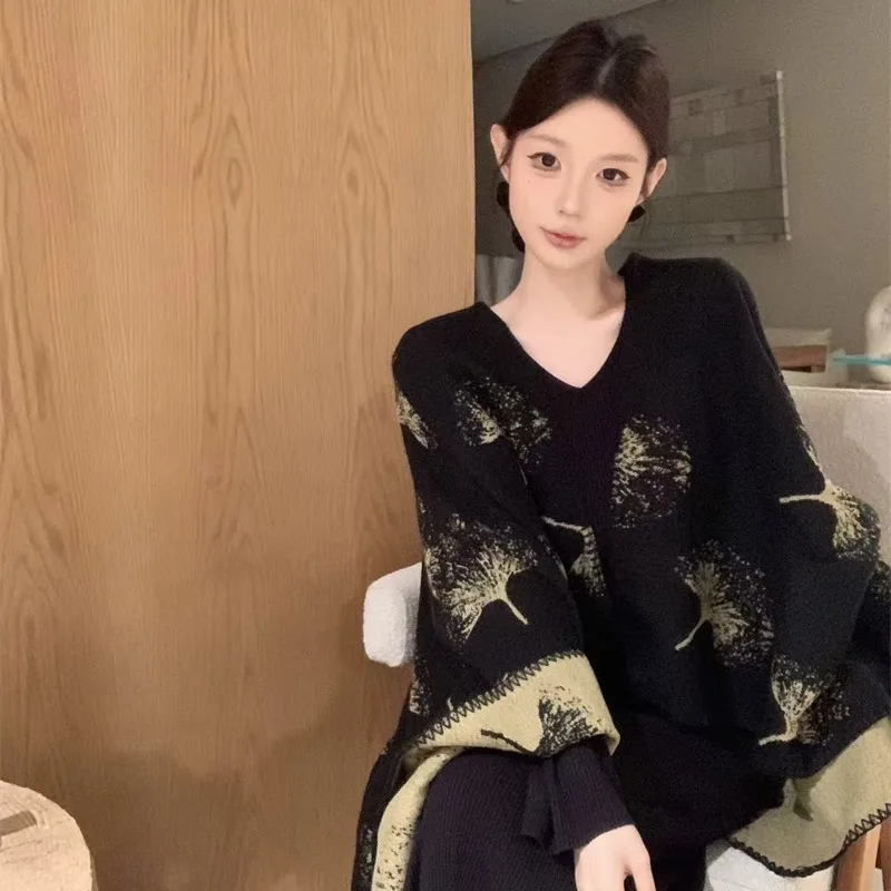 المرأة محبوك عباءة oulder V-ne طويل الدكتور Faion مجموعة الخريف الشتاء عادية Sle قطعتين دعوى تنوعا ملابس خارجية #1