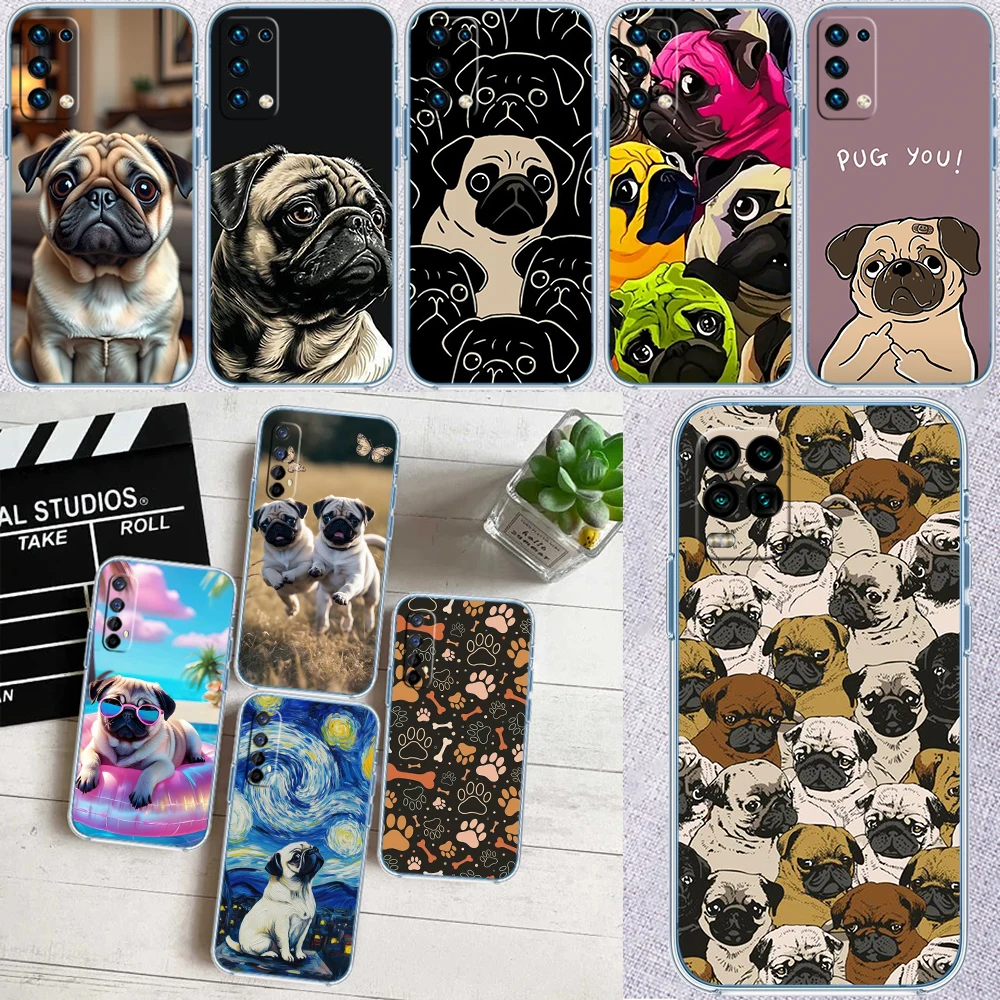 Capa de Telefone Transparente com Cachorrinho Pug Fofo AR25 para Motorola Moto Edge 20 30 40 50 S30 Fusion Ultra Pro Neo Lite + G200 G23
