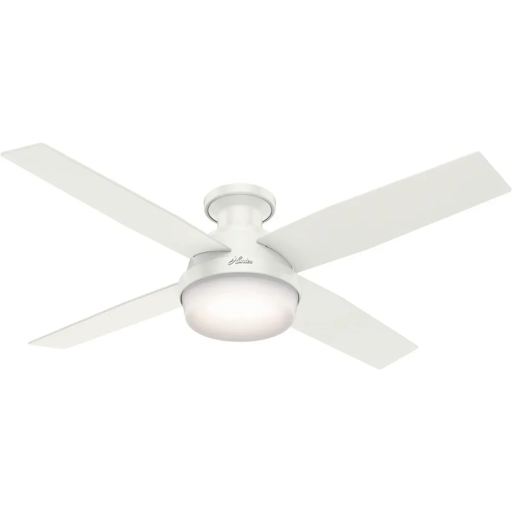 Indoor low profile ceiling fan with a light and fresh white finish, free shipping included