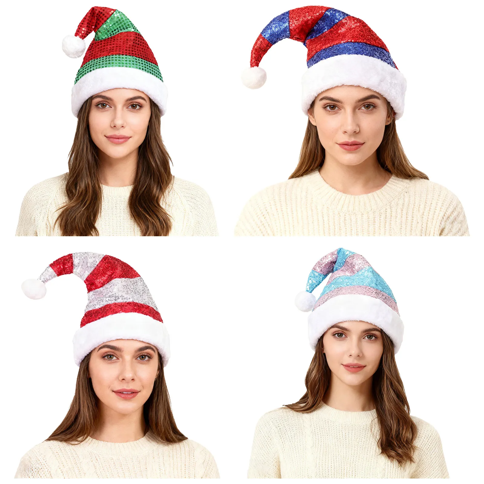 1Pc クリスマスエルフコスプレ帽子大人のキラキラスパンコールストライプサンタ帽子ホリデーパーティーコスチュームサンタ新年ギフトアクセサリーキャップ