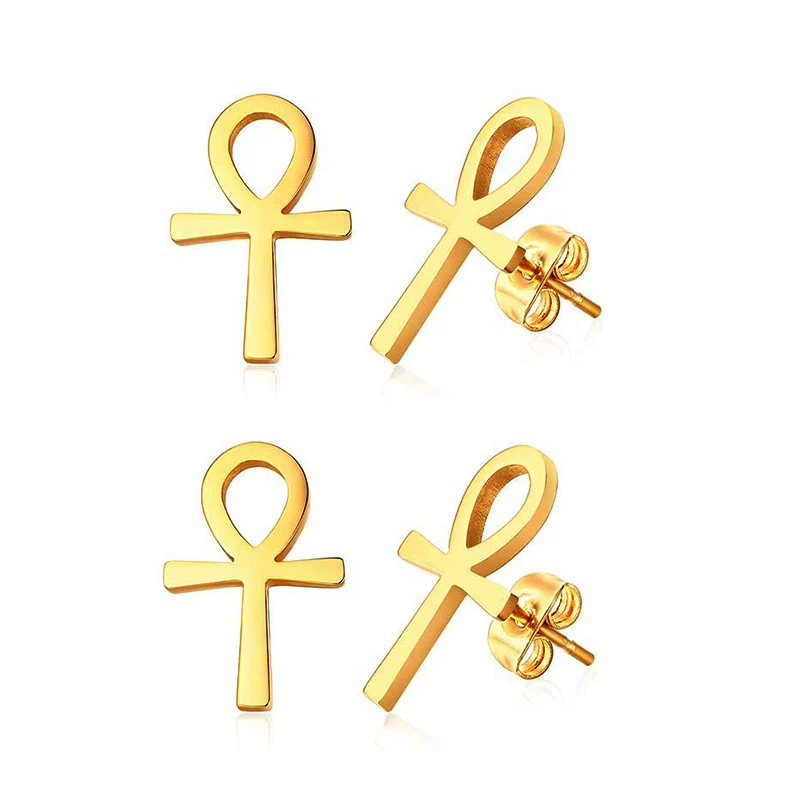 Houwu Stainless Steel Ankh Stud Earrings for Women Girls Africa Egypt Nile Key Traditional Ancient Egypt Ethnic