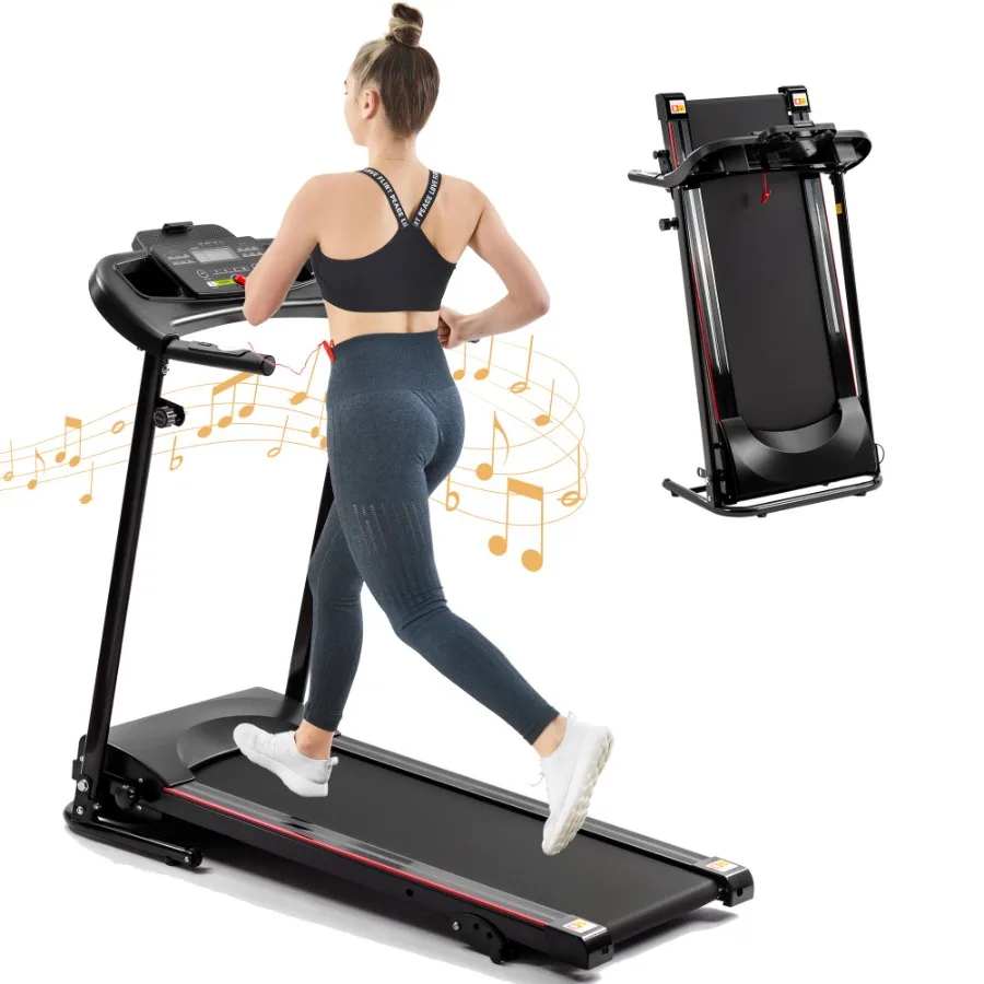 Cinta de correr plegable con inclinación 2.5HP 12KM H cinta de correr eléctrica para el hogar plegable Bluetooth portavasos de música Sensor de ritmo cardíaco W