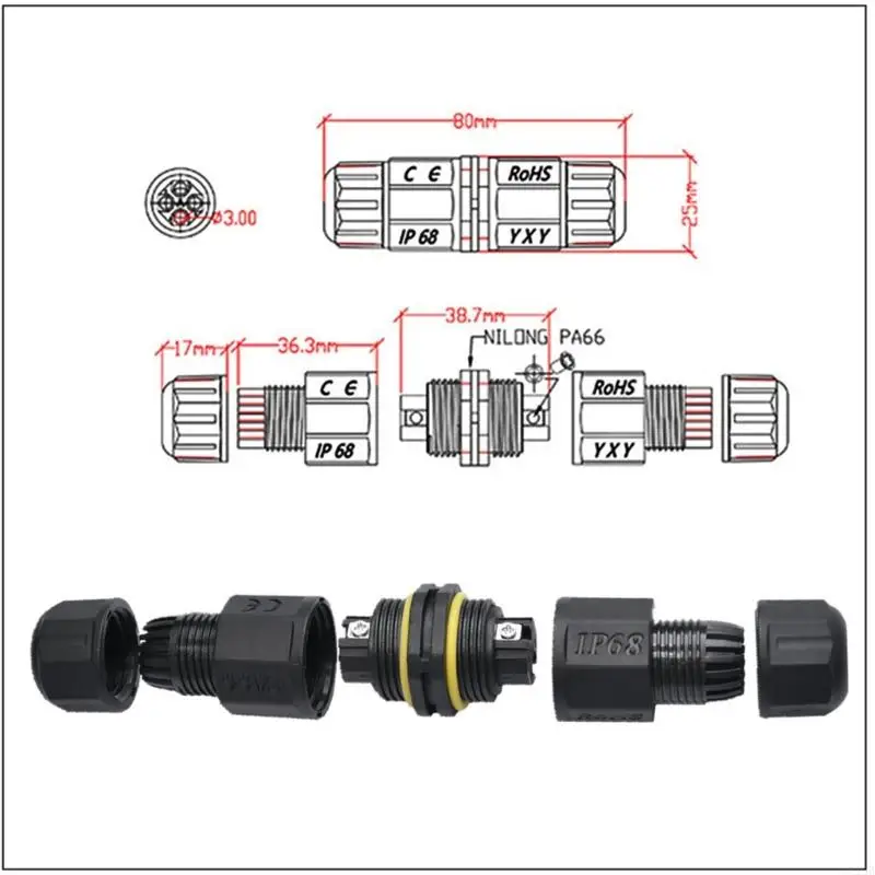 Conector impermeable libre U13B tipo recto cable y cable acoplamiento rápido