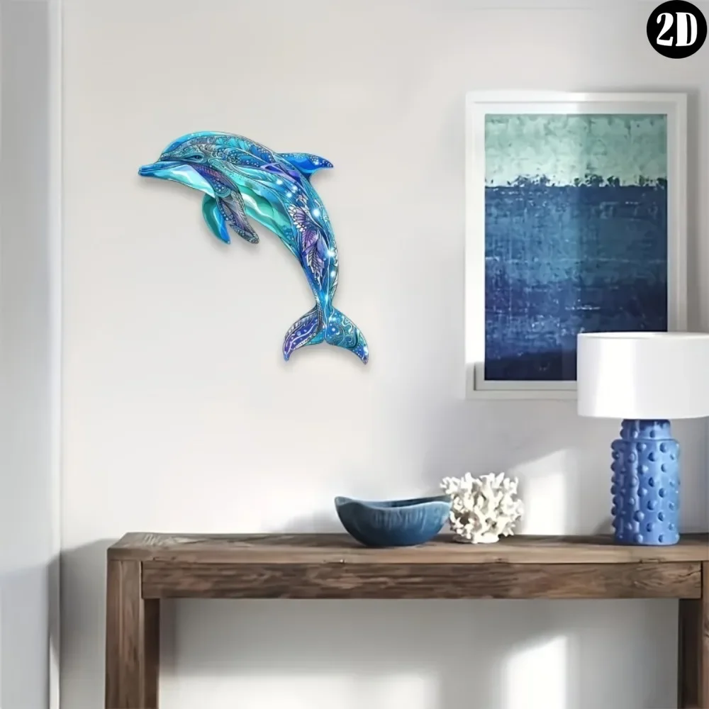 CIFBUY Metal Wall Art Dolphin Decor Rust Resistant Easy Mount Ocean Sculpture For Home Wall Decor