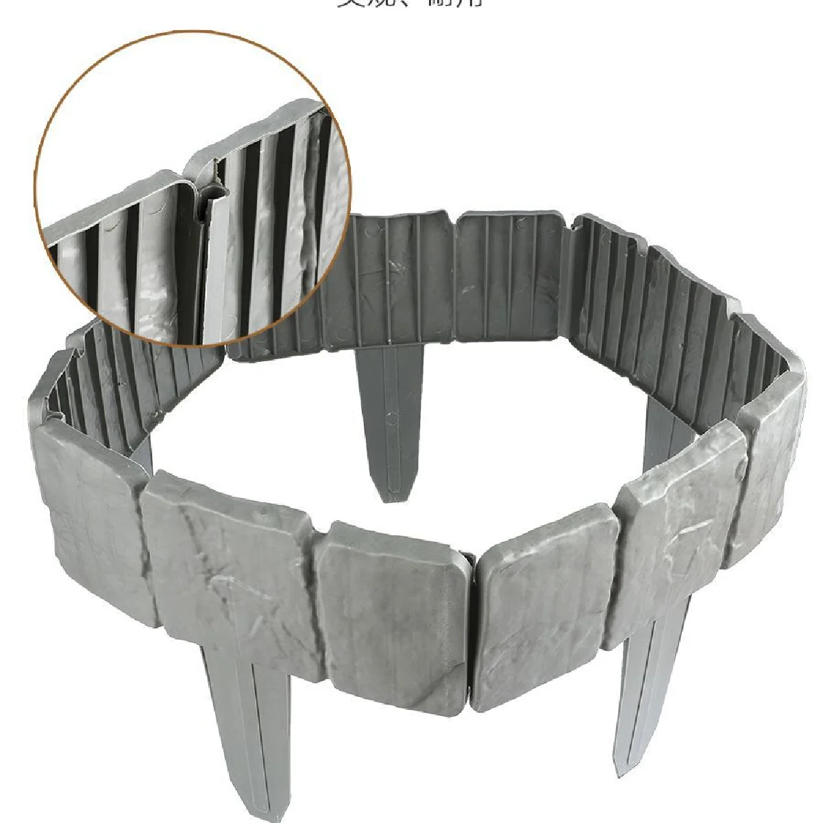 25cm Grey Stone Effect Garden Border Fence, Plastic Landscape Edging with 13cm Stake, Decorative Lawn Edge for Patio, Yard & Flo