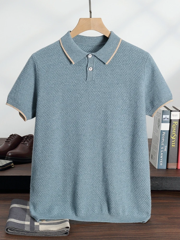 TLOML Herren-Polo-T-Shirt aus Kaschmir, kurzärmelig, Pullover aus 100 % Kaschmir, Smart-Casual-Strickwaren, Frühling und Herbst, weiches, bequemes Oberteil