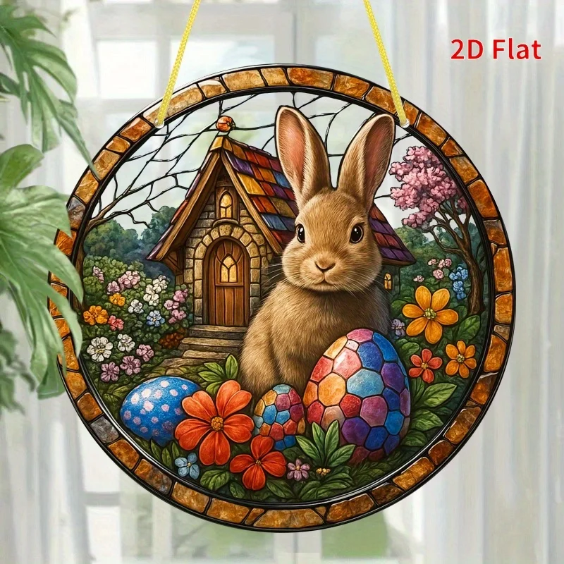 2D Flat, 1pc Bohemian Bunny Sun Catcher - Colorful Plastic Garden Light Suitable for Easter, Spring Party Decorations, Winter &