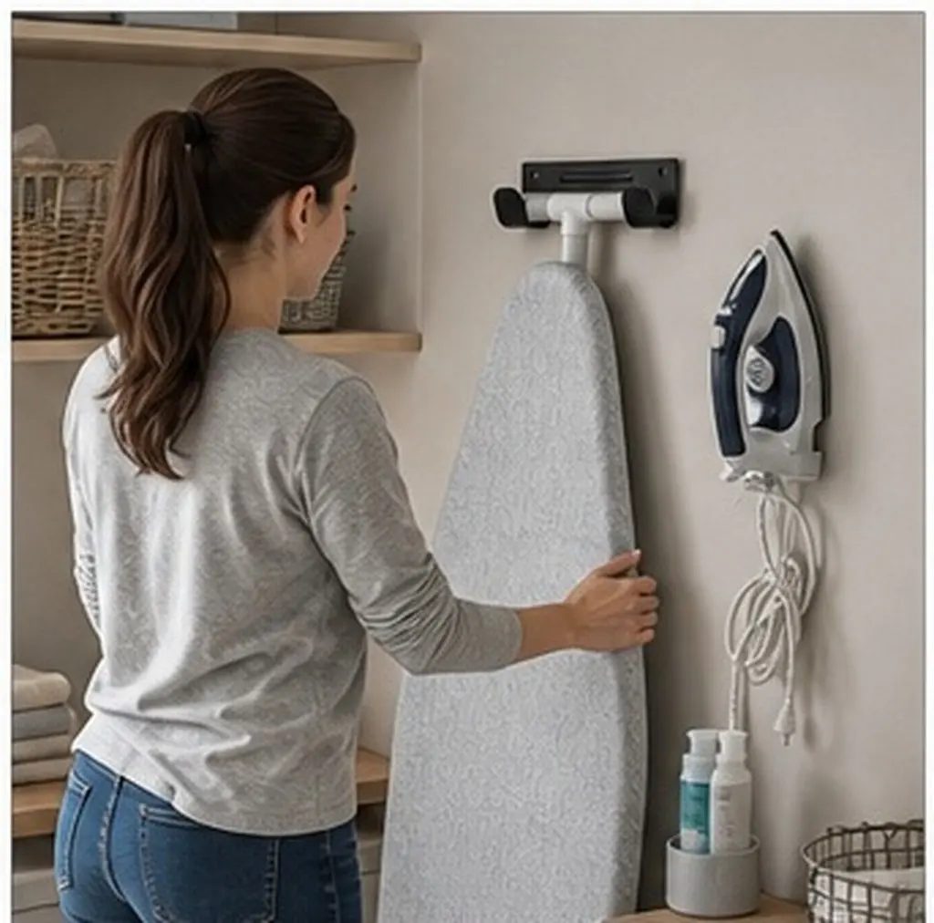 1Pcs Space Saving Ironing Board Rack Dual-Head Design Heavy Duty Household Hanging Hook for Ironing Boards Irons Accessories