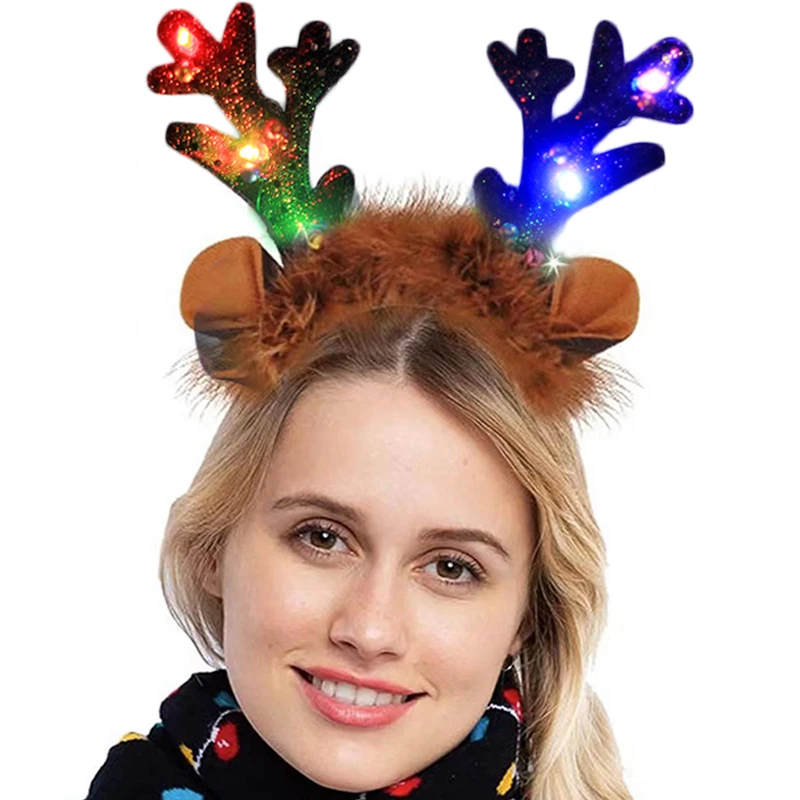 Gleamy Geweih Stirnbänder Weihnachten Leucht Hirsche Flusen Ohren Haarband Plüsch Haar Dekoration Kopf Band Cosplay Headwear Frauen Männer