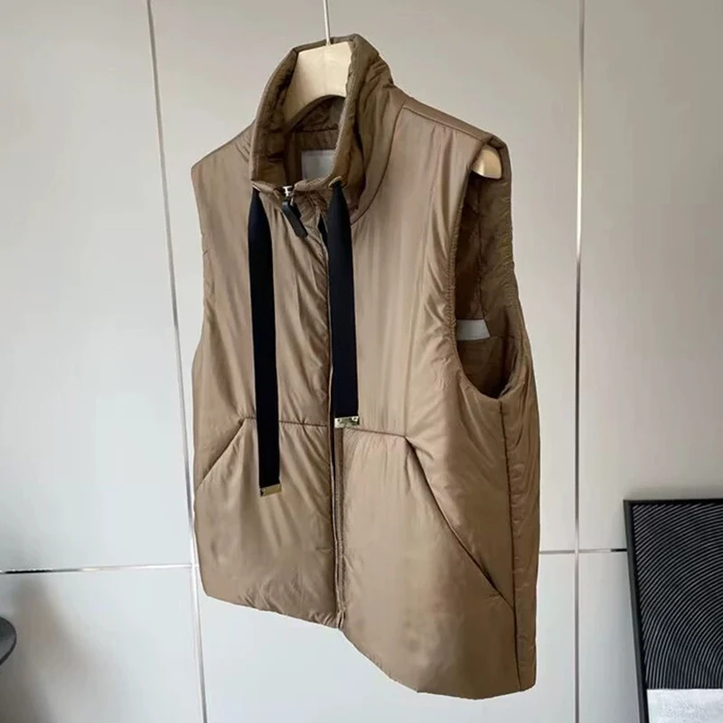 Schinteon Gilet da donna in piumino d'anatra bianco Colletto alla coreana Giacca senza maniche casual Semplice tinta unita Alla moda Autunno Inverno Top Nuovo