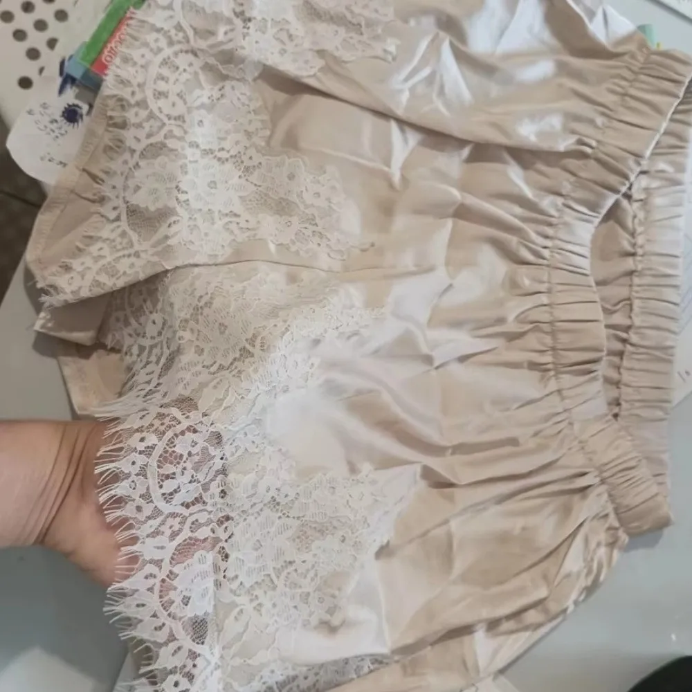 خمر الحرير الساتان الدانتيل المرقعة السراويل الدانتيل حريري النوم السراويل Y2k لينة النساء السراويل الشارع الشهير #4