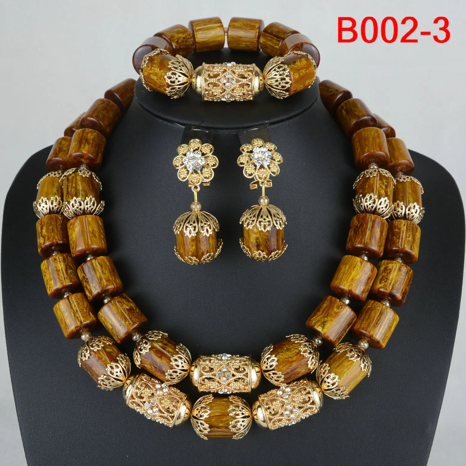 High Quality 2 Layers Artificial Coral Bead African Wedding Jewelry Set Women Necklace Nigeria Bride Party Gift