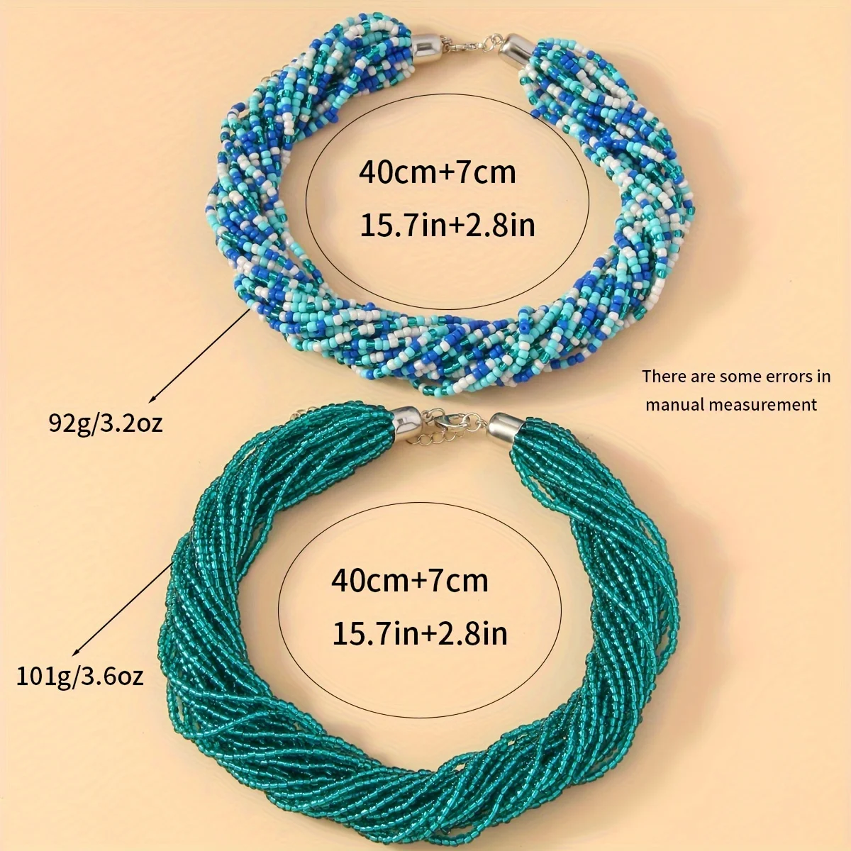 1pc Bohemian Green Blue Fashionable Elegant Simple Multi Layer Rice Bead Necklace Tie Neck Women\'s Neck Chain Clavicle Chain