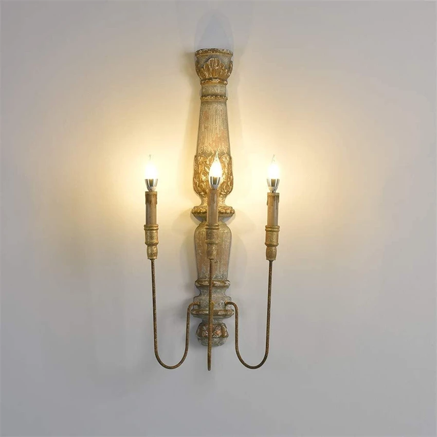 American style rustic retro wall lamps solid wood bedroom bedside lamp villa corridor aisle living room decorative sconces light