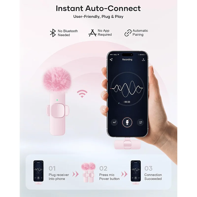 Micrófono de solapa inalámbrico para iPhone USB C Android mini con reducción de ruido para vlog, grabación de video, contenido