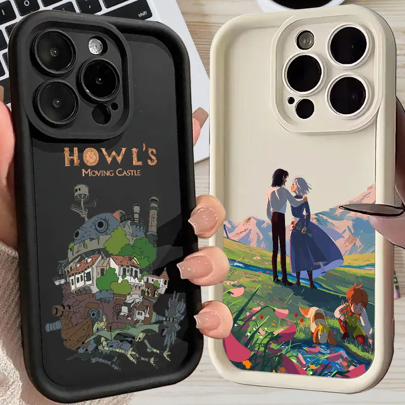 Japanese Anime Moving Castle Phone Case For iPhone 16 15 14 13 11 Pro Max 12 Mini Silicone Case For iPhone 15 16 Plus Soft Cover