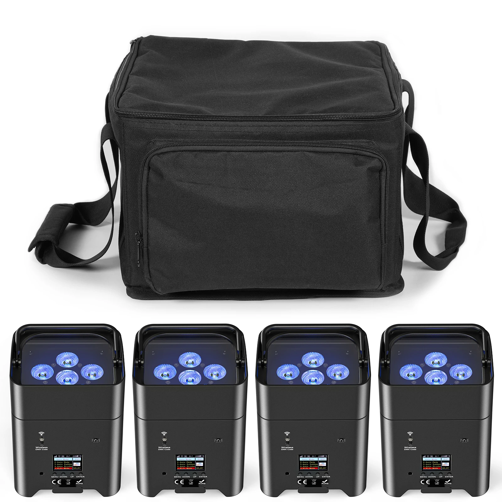 

U'King 4PCS 6x18W 6IN1 RGBAW+UV Par Light with Bag DMX Remote Control WiFi Par Light Wireless LED Stage Light for DJ Bar Party