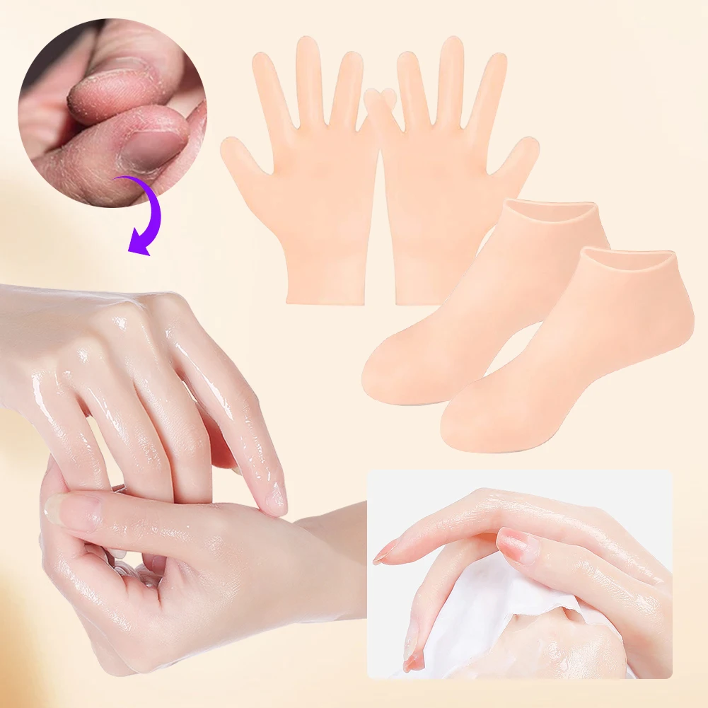 Maschera per i piedi in silicone anti crepa Previene la secchezza Maschera spa per piedi e mani Calzini per pedicure e guanti idratanti Strumenti per la cura dei piedi/mani