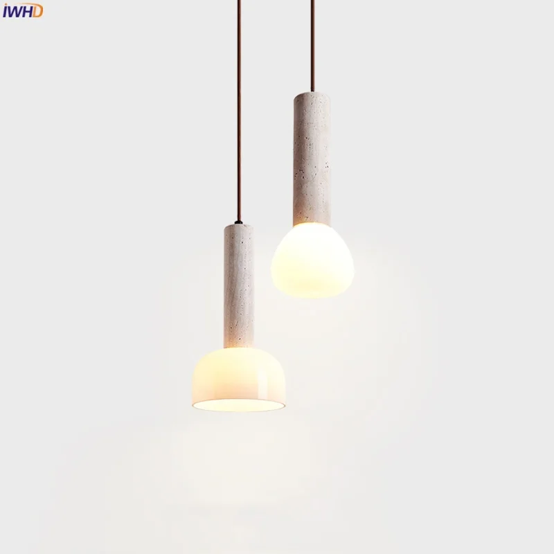 

IWHD Stone Glass LED Pendant Lights Bedroom Living Room Decoration Interior Lighting Japanese Vintage Hanging Lamp Luminaire