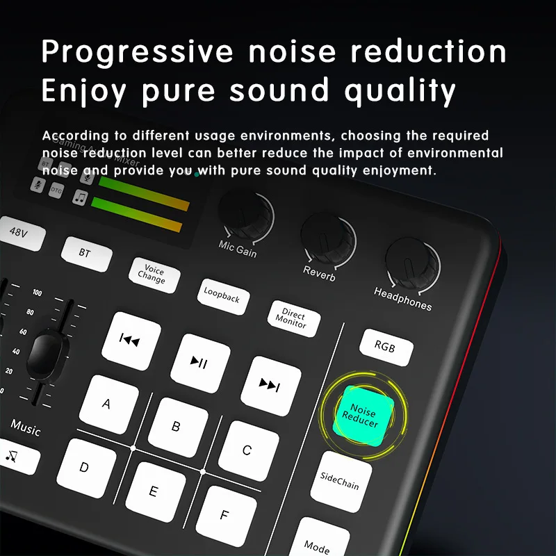 Live Sound Card with DJ Mixer Effects Audio Interface Voice Changer BT compatible Stereo Audio Mixer for LIVE Streaming