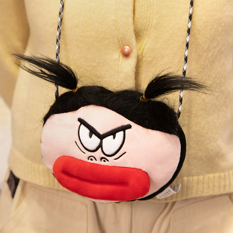 Flame red lips, big mouth, double ponytail, angry little girl, funny, creative, pillow, coin purse, keychain, home decoration