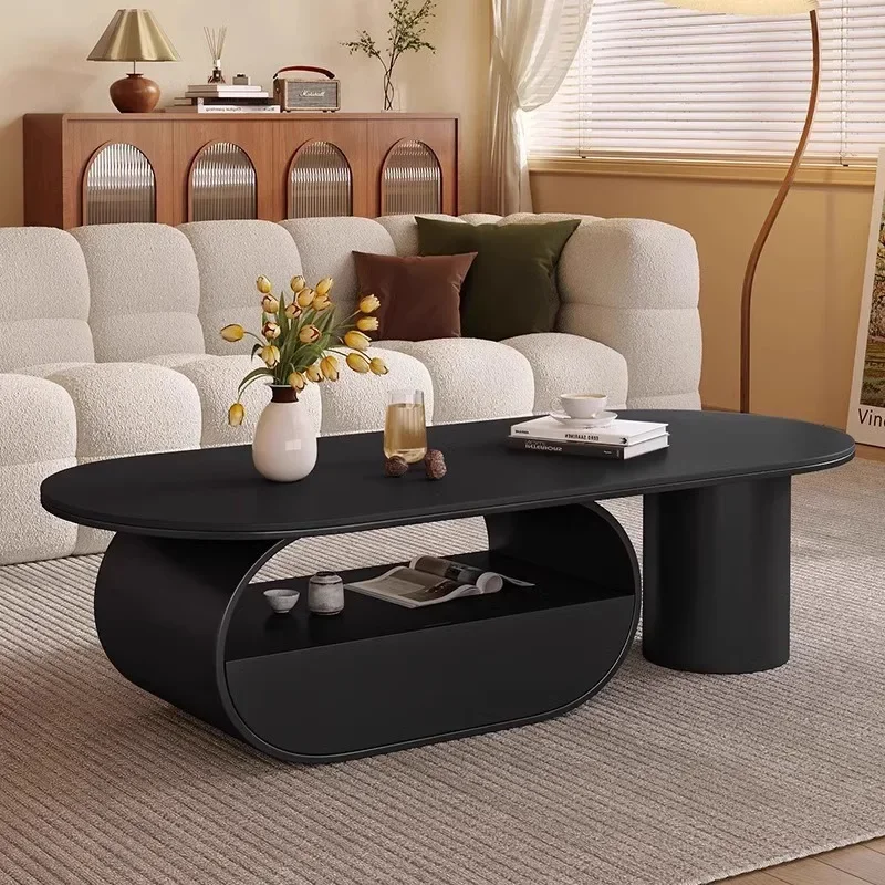 Французский овальный журнальный столик, гостиная, бытовая небольшая квартира, простой и современный, чайный столик из каменной плиты, легкая роскошь и высокая