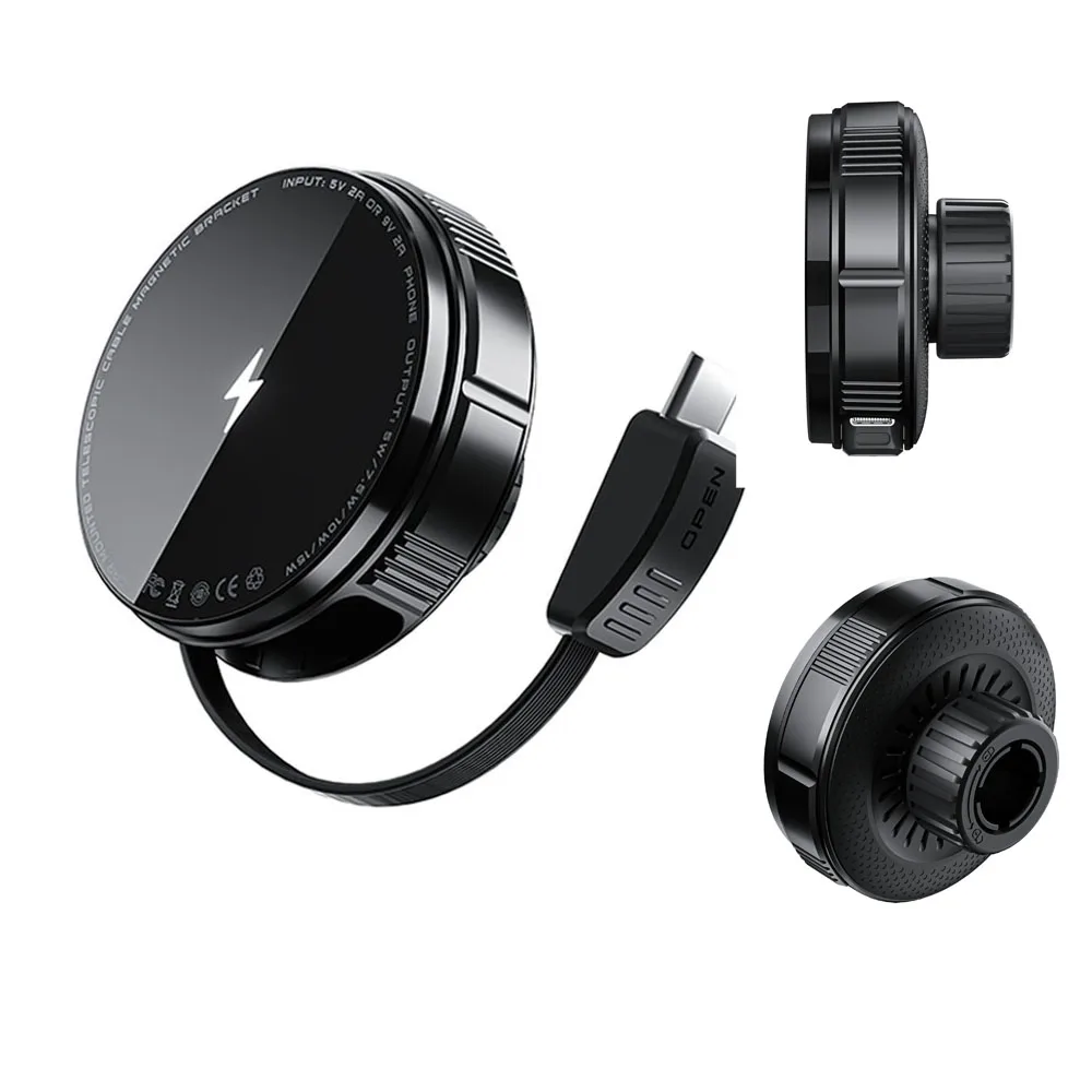 

New 15W Wireless Car Phone Holder Magnetic Car Charger 70cm Retractable Cable Car Air Vent Mount for iPhone 12 13 14 15 Samsung