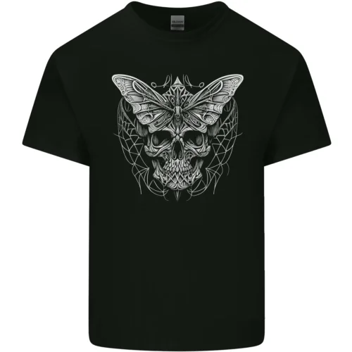 A White Moth Skull Mens Cotton T-Shirt Tee Top