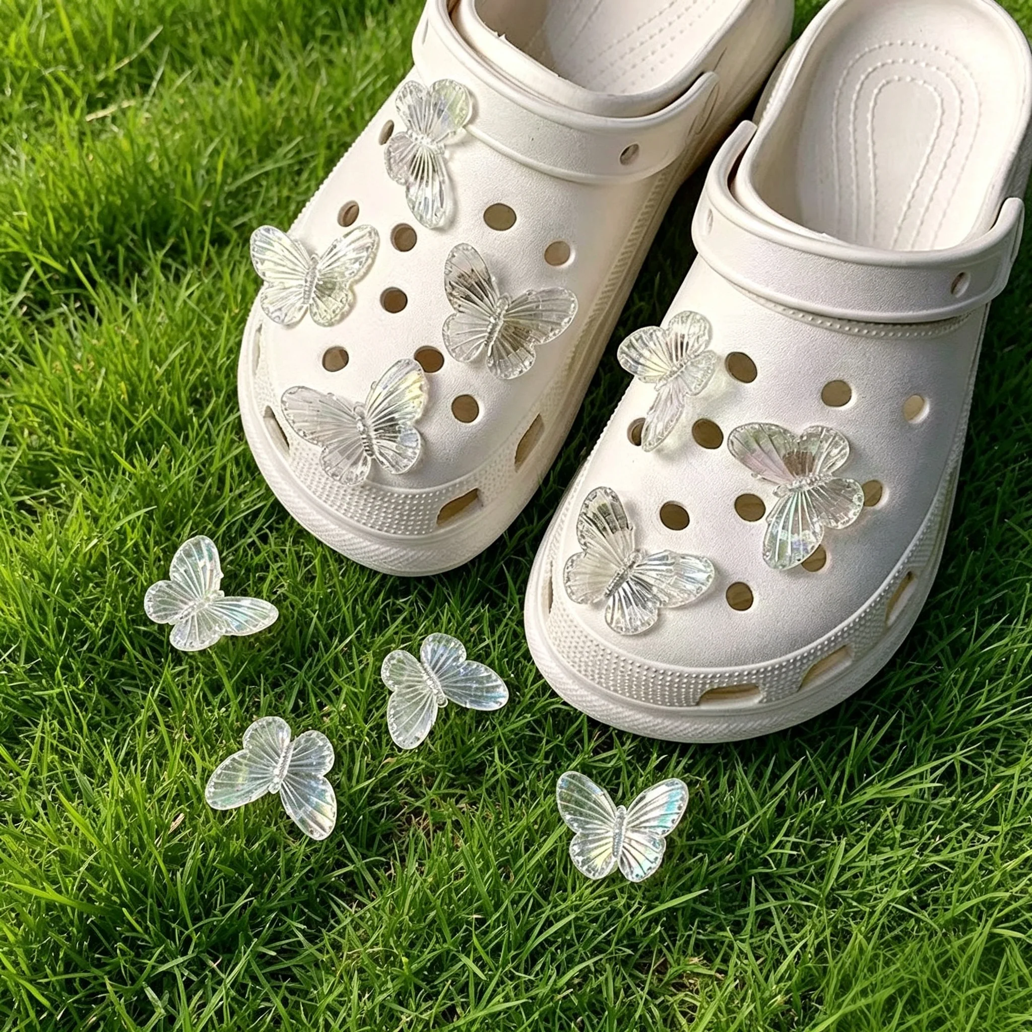 Transparent Butterfly Clog Shoe Charms PVC Detachable DIY Ornaments Women Summer Hole Sandals Cute Footwear Accessory Gift