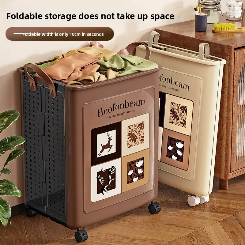 

Складная корзина для хранения, подвижная корзина для хранения большой емкости на колесах, подходит для хранения одежды на балконе и в ванной комнате.