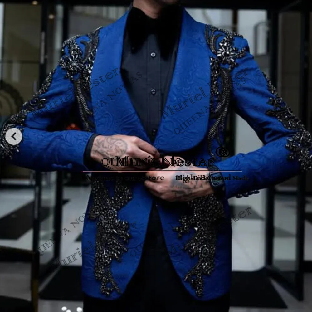 

Классические костюмы, мужской пиджак с цветочным узором для выпускного вечера, индивидуальный пиджак с аппликацией из бисера и камней, брюки, комплект из 2 предметов, свадебный смокинг для жениха, 2025 г.