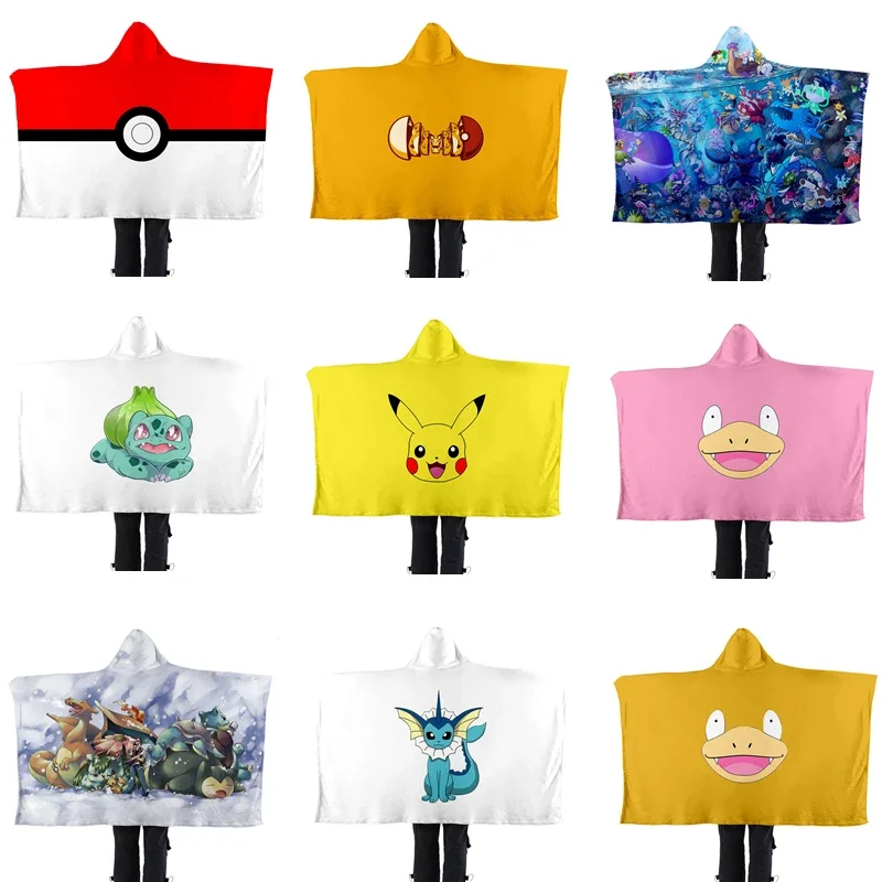 Pokemon Hooded Blanket Home Flannel Cosplay Cape Dance Performance Props Pikachu Charmander Gengar Eevee Cape Birthday Gift