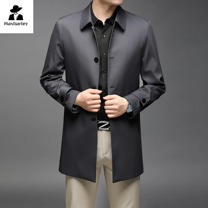 High-end trench coat masculino 2024 outono clássico terno lapela cor sólida blusão de alta qualidade festa longa jaqueta roupas marca