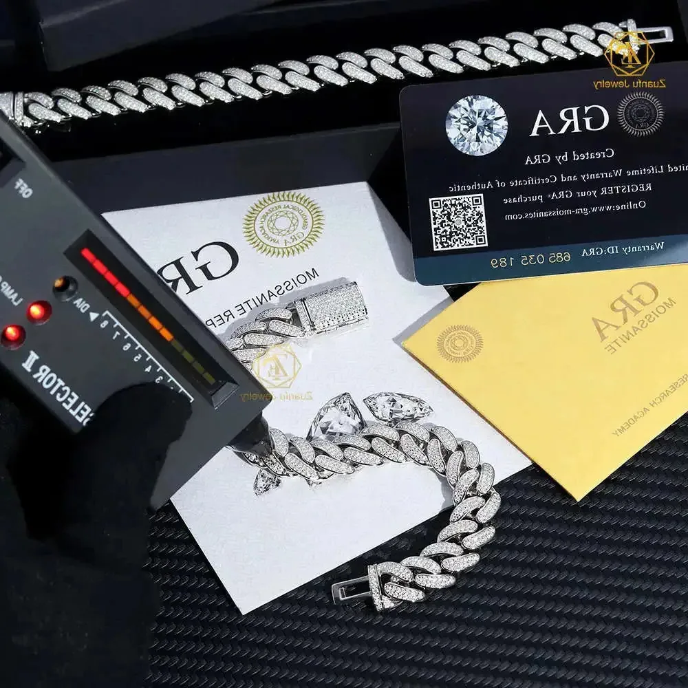 

12 мм стерлингового серебра 925 пробы белое золото Майами кубинский браслет с звеньями Iced Out Lab Diamond Муассанит кубинская цепочка ожерелье ювелирные изделия