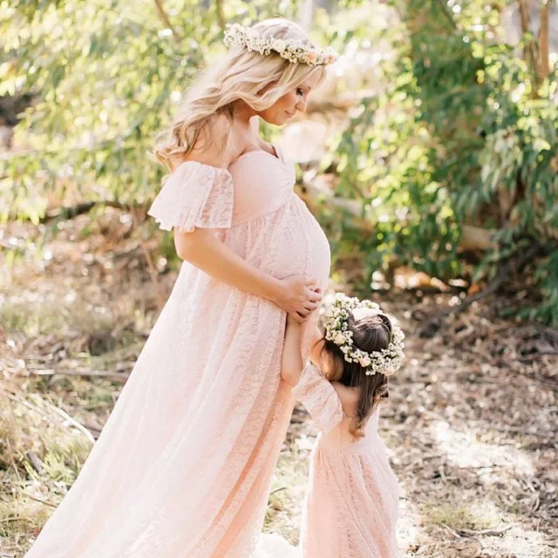 Maternity Photography Props Long Wedding Dress Gown Lace Pregnancy Fancy Shooting Photo Summer Shoulderless Pregnant Clothes New