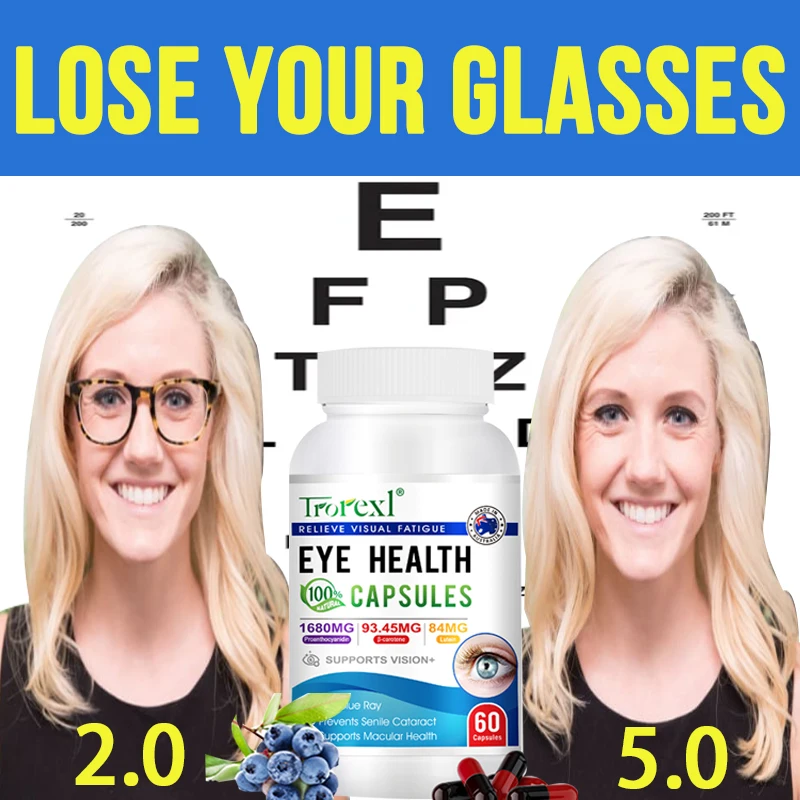 Eye Health Vitamins - Lutein & Bilberry Extract - Supports Eye Strain, Dry Eyes, and Vision Health