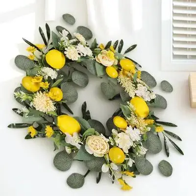 

1pc Simulation Flower Lemon Wreath Summer Hanging Garland Decorative Door Wall Tree Festival Wreath Home Garden Party Decoration